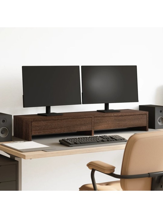 Stojan na monitor se zásuvkami hnědý dub 100x27x15 cm kompozit