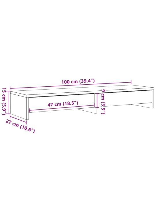 Stojan na monitor se zásuvkami old wood 100x27x15 cm kompozit