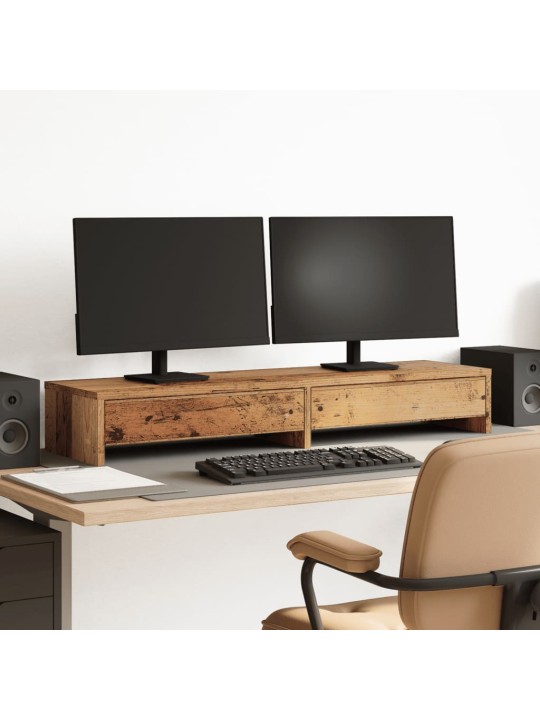 Stojan na monitor se zásuvkami old wood 100x27x15 cm kompozit