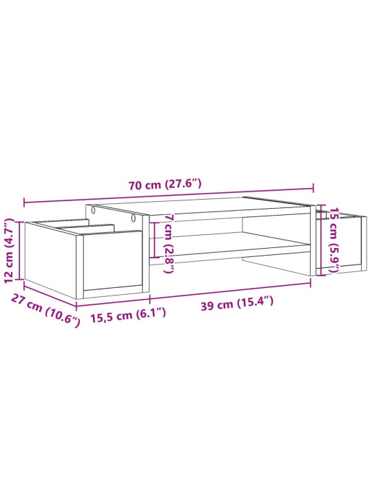 Stojan na monitor s úložným prostorem černý 70x27x15cm kompozit