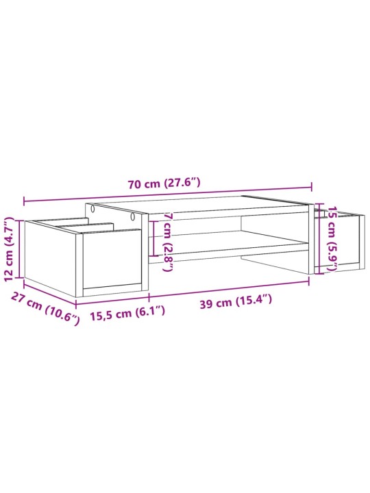 Stojan na monitor s úložným prostorem betonově šedý 70x27x15 cm