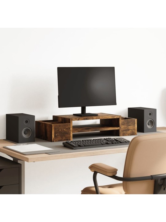 Stojan na monitor s úložným prostorem kouřový dub 70x27x15 cm