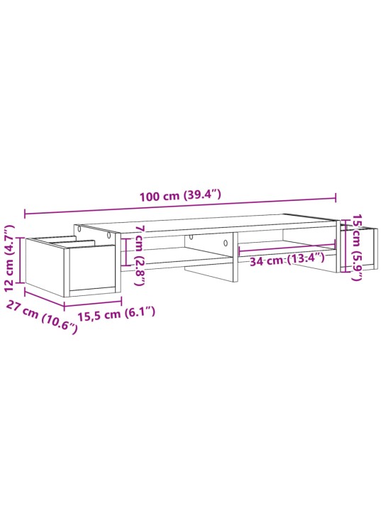 Stojan na monitor s úložným prostorem bílý 100x27x15cm kompozit