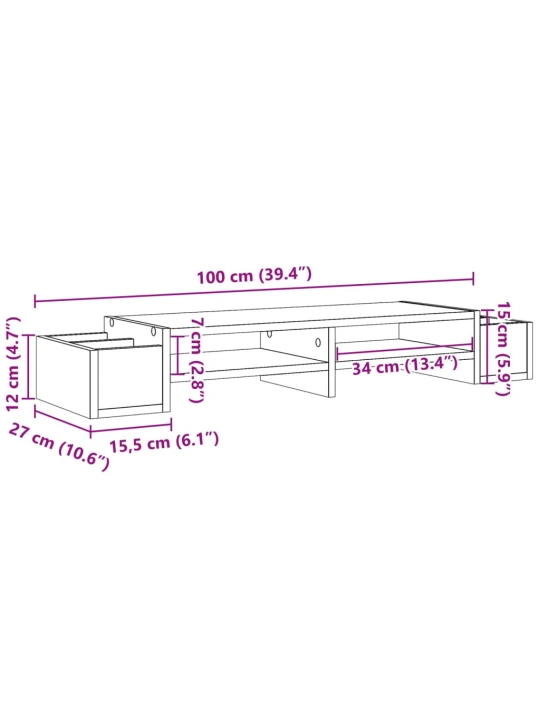 Stojan na monitor s úložným prostorem černý 100 x 27 x 15 cm