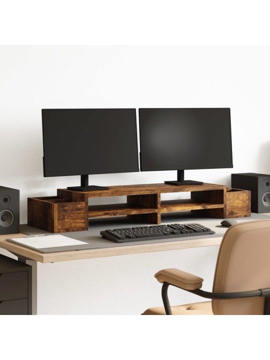 Stojan na monitor s úložným prostorem kouřový dub 100x27x15 cm