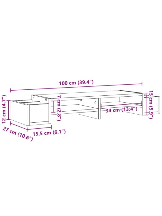 Stojan na monitor s úložným prostorem dub artisan 100x27x15 cm