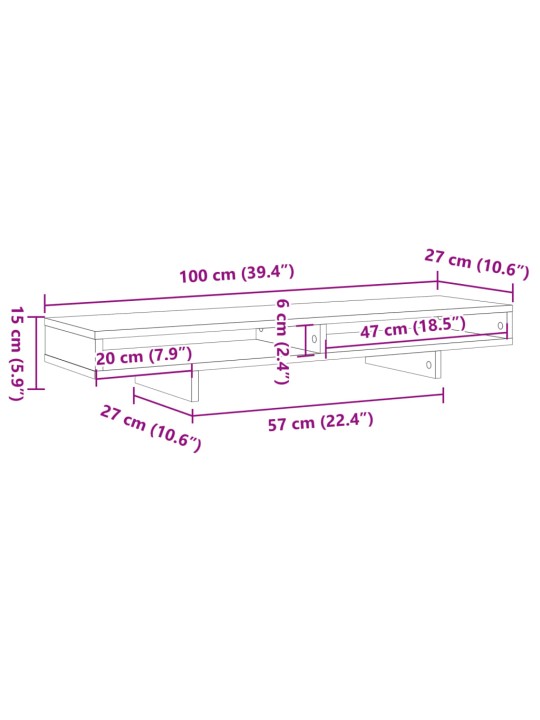Stojan na monitor betonově šedý 100x27x15 cm kompozitní dřevo