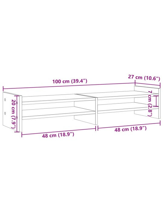 Stojan na monitor bílý 100 x 27 x 20 cm kompozitní dřevo