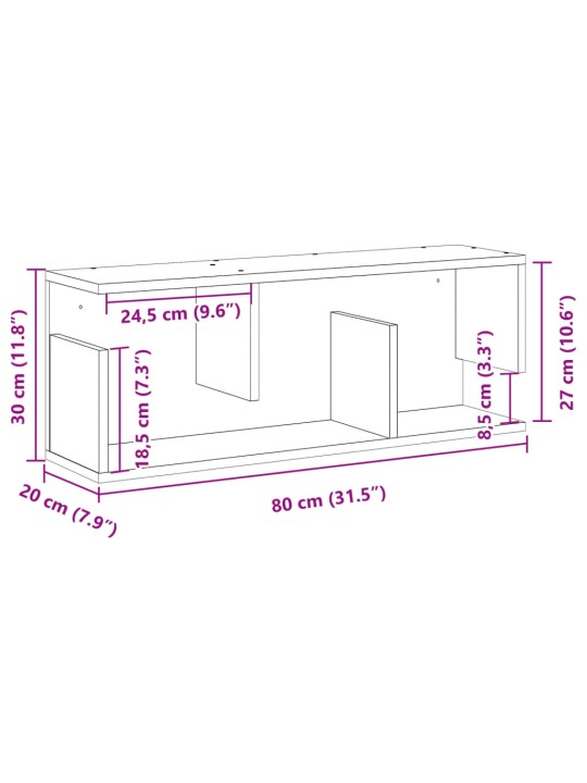 Nástěnná skříňka 80 x 20 x 30 cm kouřový dub kompozitní dřevo