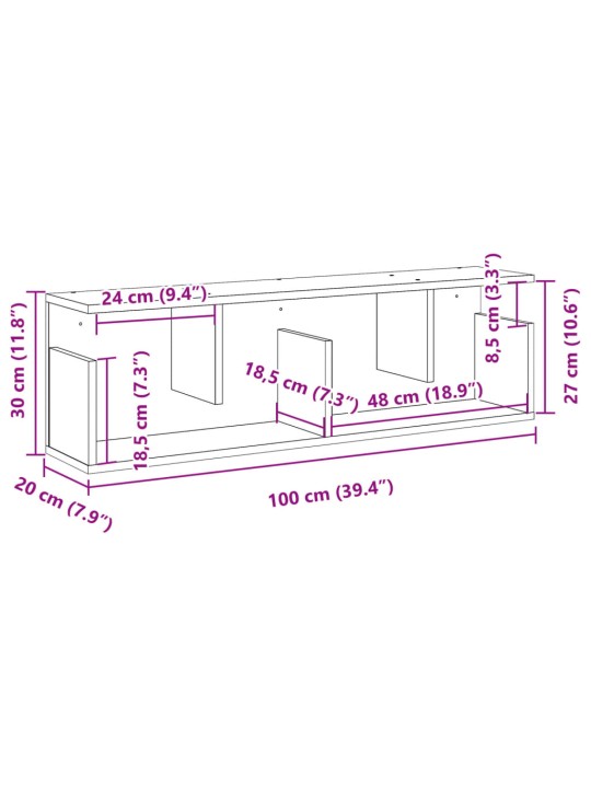 Nástěnná skříňka 100 x 20 x 30 cm kouřový dub kompozitní dřevo