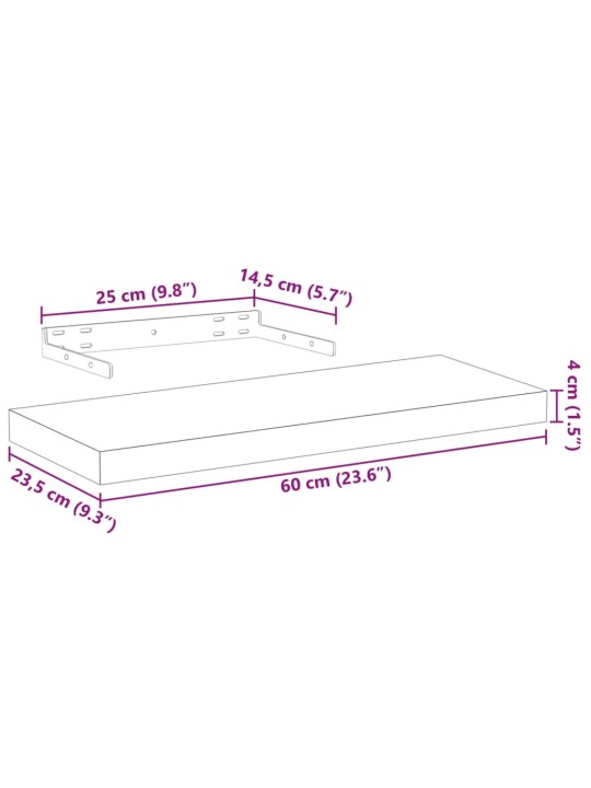 Plovoucí police 2 ks 60 x 23,5 x 4 cm kompozitní dřevo
