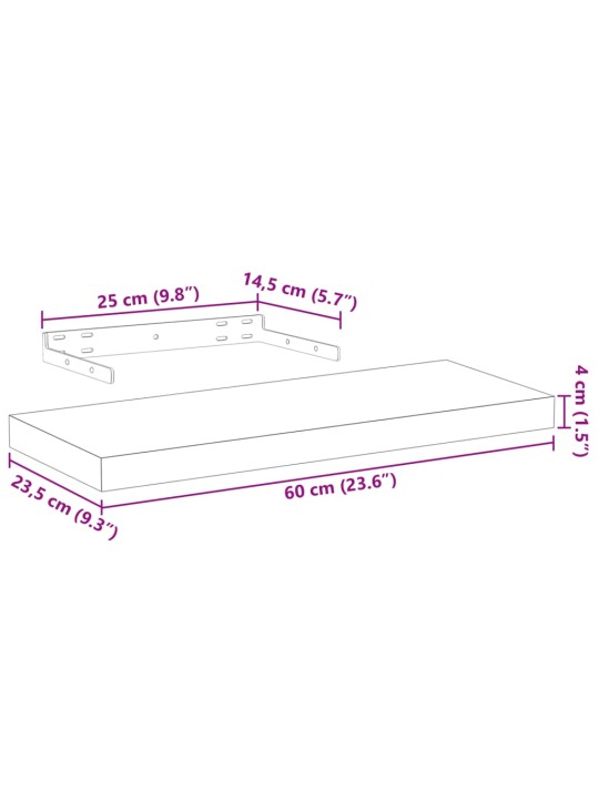 Plovoucí police 4 ks 60 x 23,5 x 4 cm kompozitní dřevo