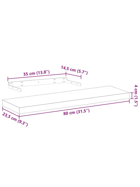 Plovoucí police 4 ks 80 x 23,5 x 4 cm kompozitní dřevo