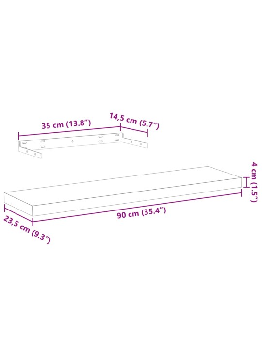 Plovoucí police 4 ks 90 x 23,5 x 4 cm kompozitní dřevo