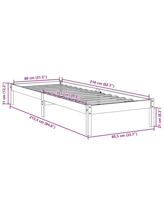 Prodloužený rám postele bez matrace 80 x 210 cm borovice