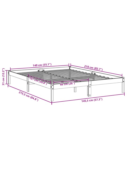 Prodloužený rám postele bez matrace 140 x 210 cm borovice
