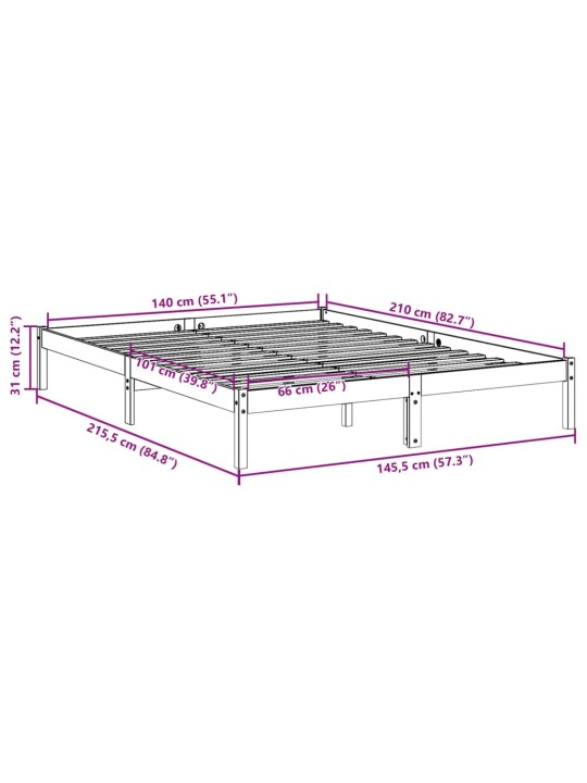 Prodloužený rám postele bez matrace bílý 140 x 210 cm borovice