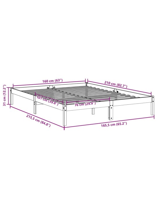 Prodloužený rám postele bez matrace bílý 160 x 210 cm borovice