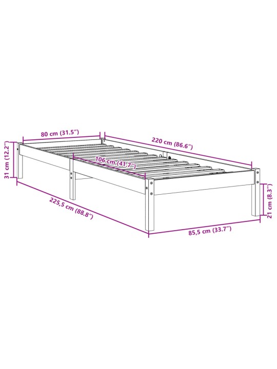 Prodloužený rám postele bez matrace 80 x 220 cm borovice