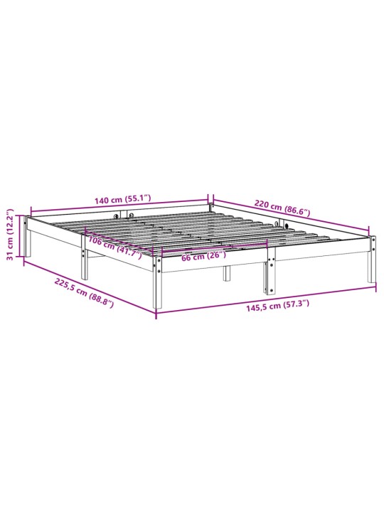 Prodloužený rám postele bez matrace bílý 140 x 220 cm borovice