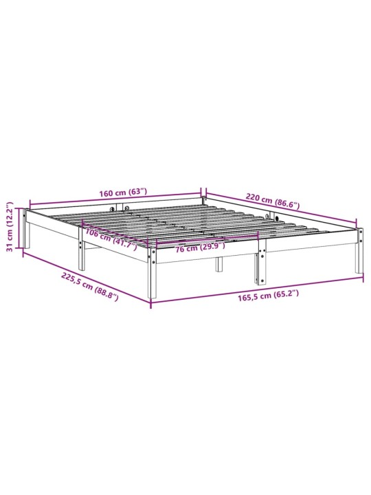 Prodloužený rám postele bez matrace bílý 160 x 220 cm borovice