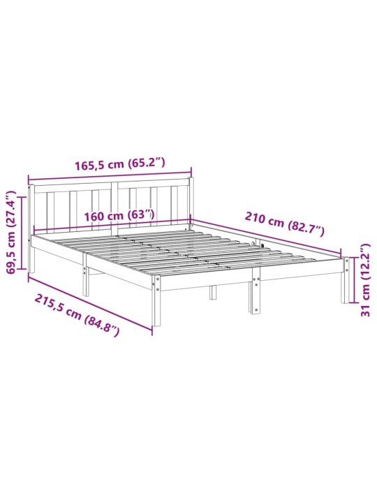 Prodloužený rám postele bez matrace bílý 160 x 210 cm borovice