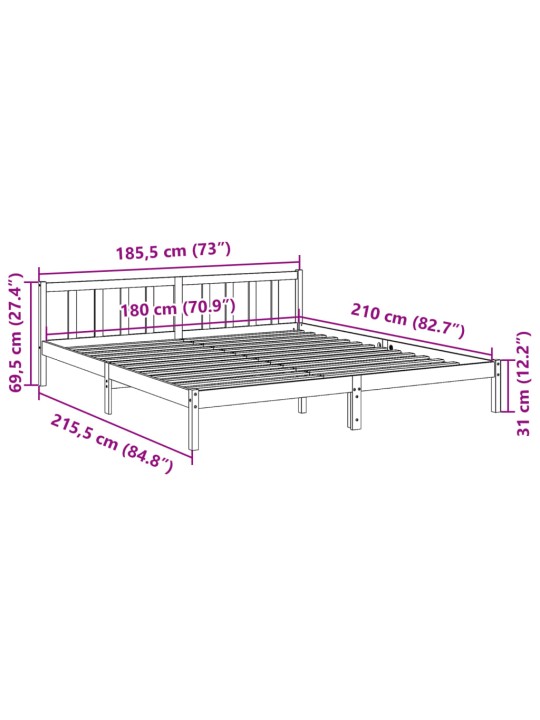 Prodloužený rám postele bez matrace bílý 180 x 210 cm borovice