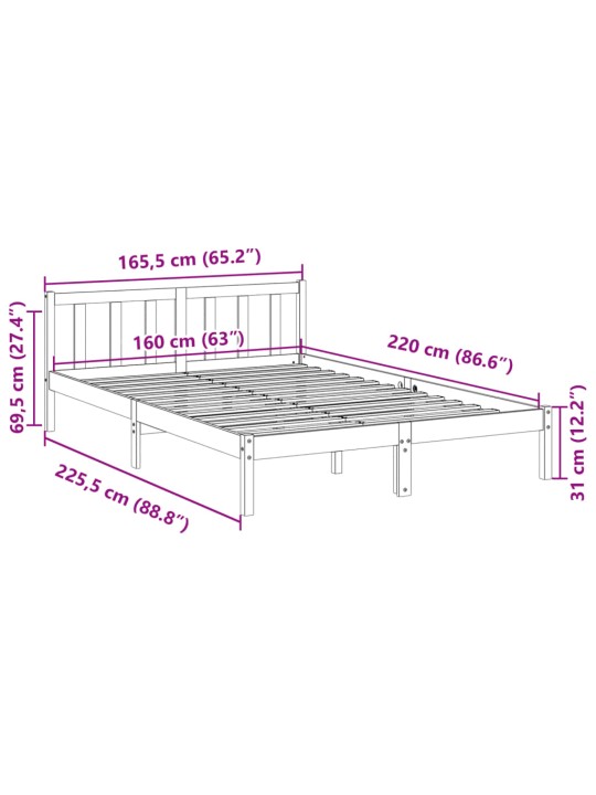 Prodloužený rám postele bez matrace bílý 160 x 220 cm borovice