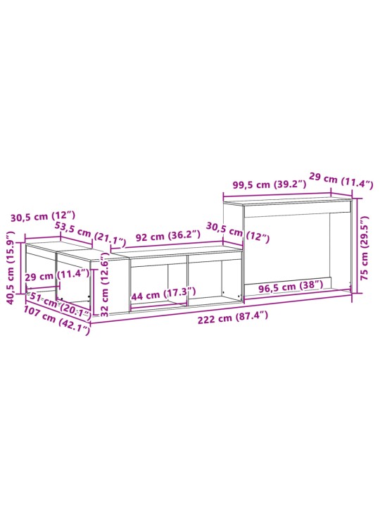 Skříňka k posteli se stolkem bílá 222x107x75 cm borové dřevo