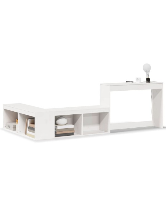 Skříňka k posteli se stolkem bílá 232x112x75 cm borové dřevo