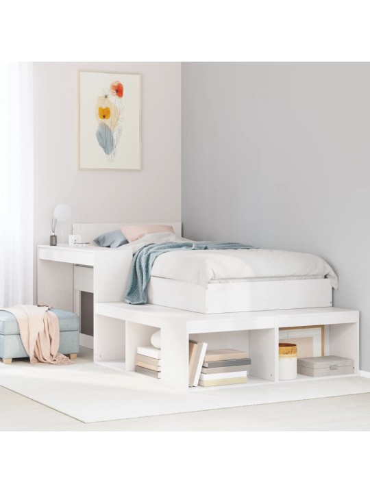 Skříňka k posteli se stolkem bílá 232x112x75 cm borové dřevo