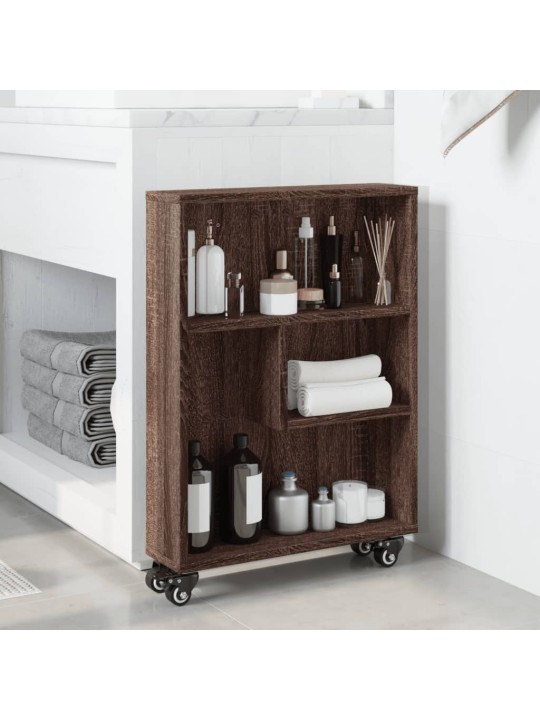 Úzký úložný vozík hnědý dub 48 x 13 x 68 cm kompozitní dřevo