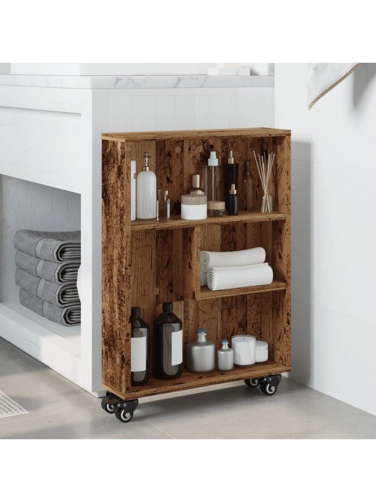 Úzký úložný vozík old wood 48 x 13 x 68 cm kompozitní dřevo