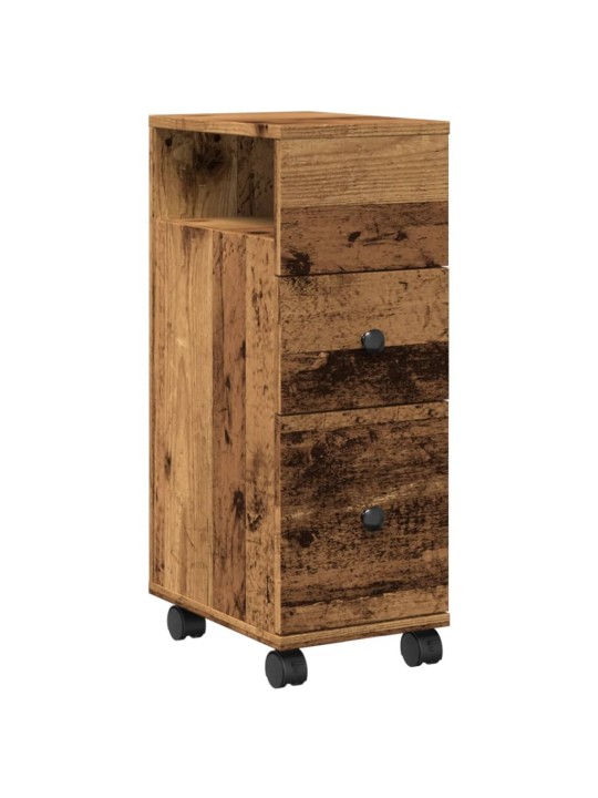 Úzká koupelnová skříňka na kolečkách old wood kompozitní dřevo
