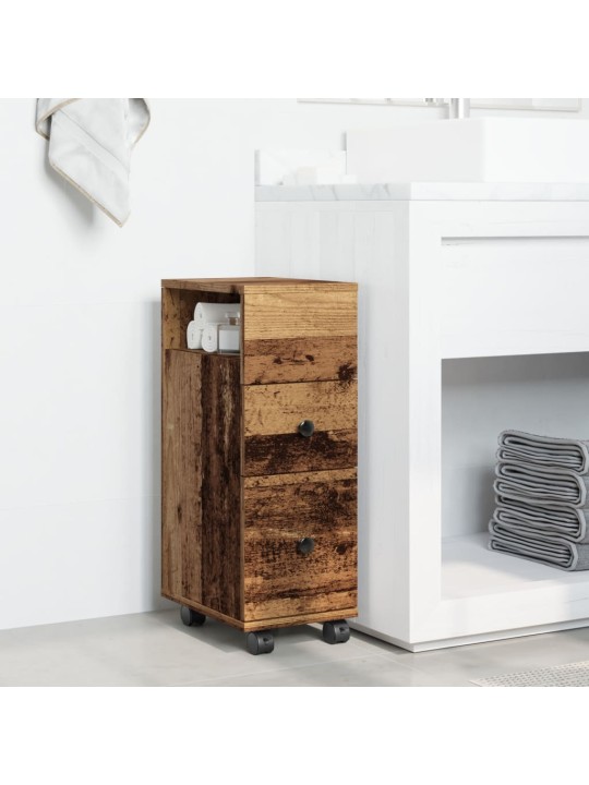 Úzká koupelnová skříňka na kolečkách old wood kompozitní dřevo