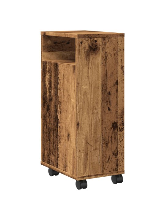 Úzká koupelnová skříňka na kolečkách old wood kompozitní dřevo