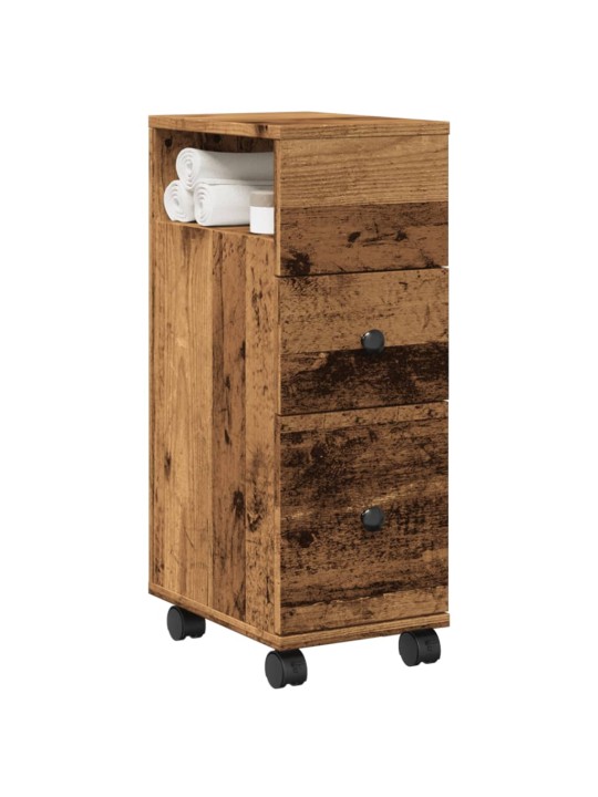 Úzká koupelnová skříňka na kolečkách old wood kompozitní dřevo