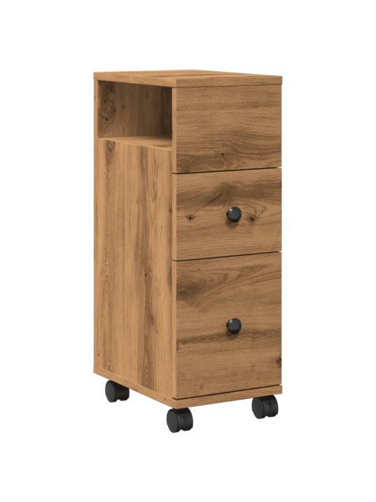Úzká koupelnová skříňka na kolečkách dub artisan kompozit