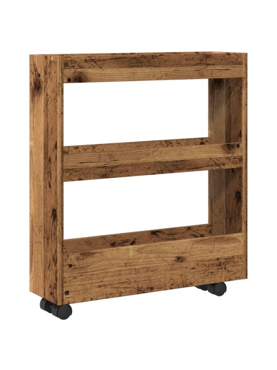 Úzký úložný vozík 3patrový old wood kompozitní dřevo