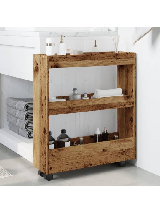 Úzký úložný vozík 3patrový old wood kompozitní dřevo