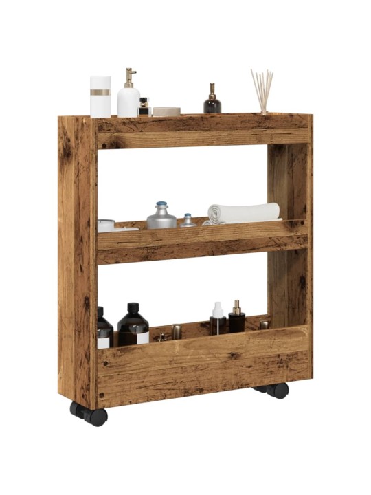 Úzký úložný vozík 3patrový old wood kompozitní dřevo