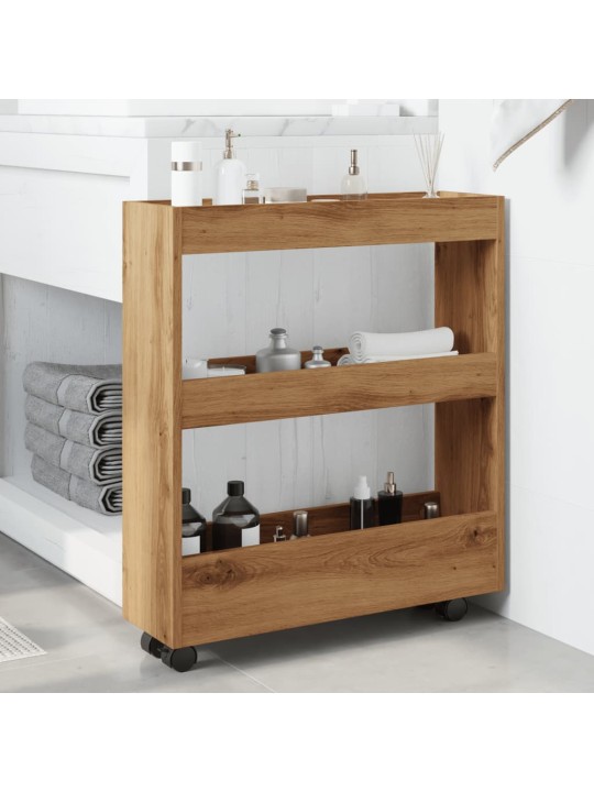 Úzký úložný vozík 3patrový dub artisan kompozitní dřevo