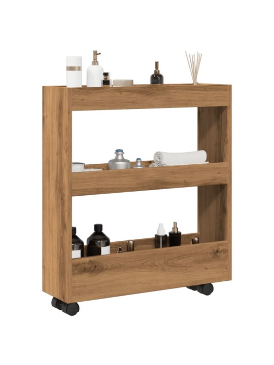 Úzký úložný vozík 3patrový dub artisan kompozitní dřevo