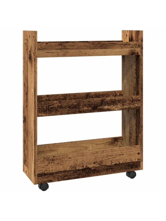 Úzký úložný vozík 3patrový old wood kompozitní dřevo