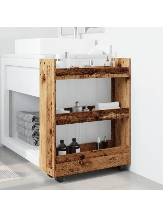 Úzký úložný vozík 3patrový old wood kompozitní dřevo