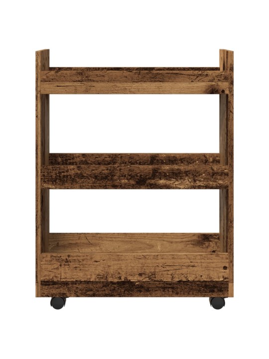 Úzký úložný vozík 3patrový old wood kompozitní dřevo