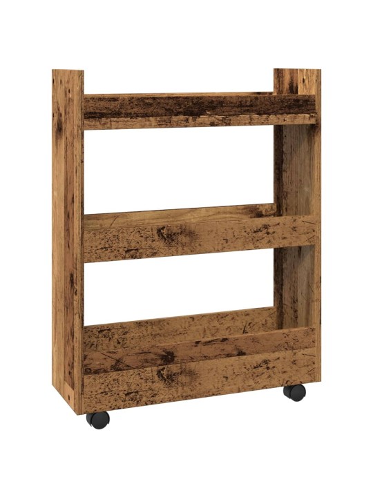 Úzký úložný vozík 3patrový old wood kompozitní dřevo