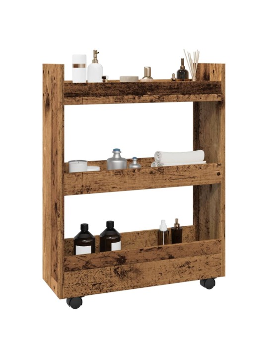 Úzký úložný vozík 3patrový old wood kompozitní dřevo