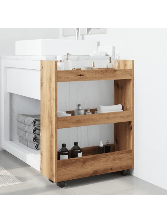 Úzký úložný vozík 3patrový dub artisan kompozitní dřevo