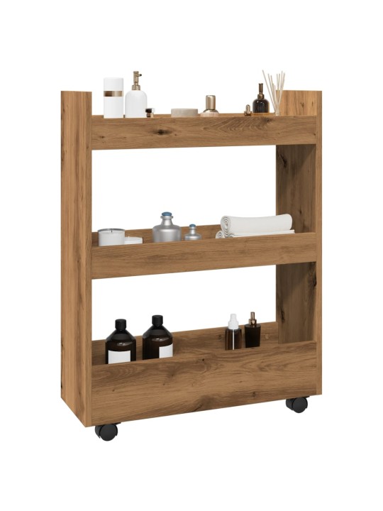 Úzký úložný vozík 3patrový dub artisan kompozitní dřevo